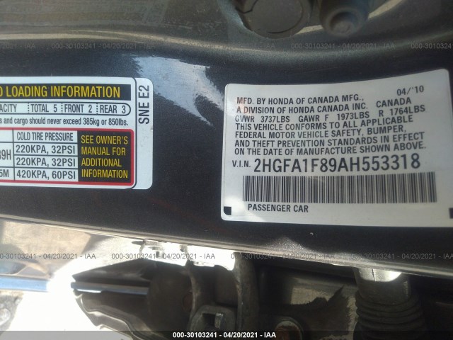 Photo 8 VIN: 2HGFA1F89AH553318 - HONDA CIVIC SDN 