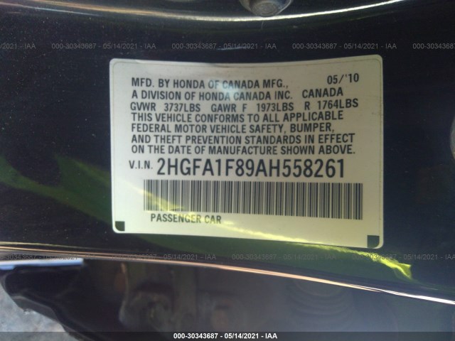 Photo 8 VIN: 2HGFA1F89AH558261 - HONDA CIVIC SDN 