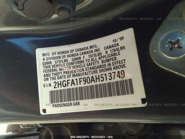 Photo 8 VIN: 2HGFA1F90AH513749 - HONDA CIVIC SDN 