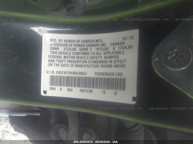 Photo 8 VIN: 2HGFA1F95BH520651 - HONDA CIVIC SDN 