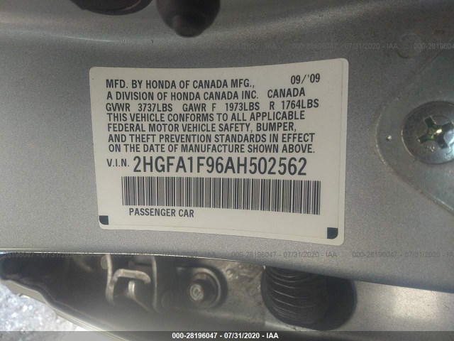 Photo 8 VIN: 2HGFA1F96AH502562 - HONDA CIVIC SDN 