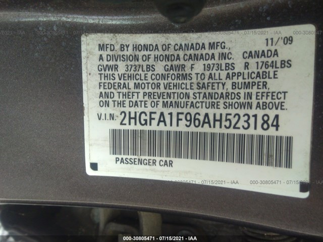 Photo 8 VIN: 2HGFA1F96AH523184 - HONDA CIVIC SDN 