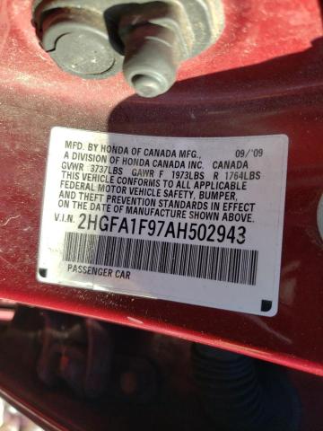 Photo 9 VIN: 2HGFA1F97AH502943 - HONDA CIVIC EXL 