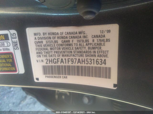 Photo 8 VIN: 2HGFA1F97AH531634 - HONDA CIVIC SDN 