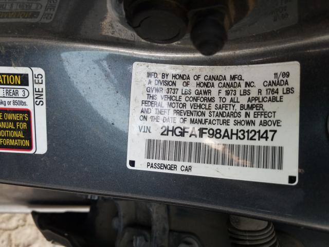 Photo 9 VIN: 2HGFA1F98AH312147 - HONDA CIVIC EXL 