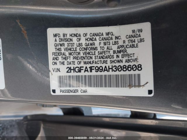 Photo 8 VIN: 2HGFA1F99AH308608 - HONDA CIVIC 