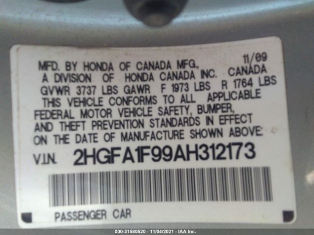 Photo 8 VIN: 2HGFA1F99AH312173 - HONDA CIVIC SDN 