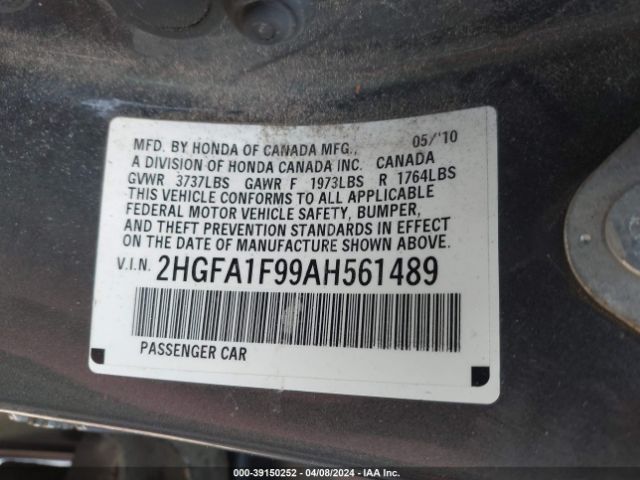 Photo 8 VIN: 2HGFA1F99AH561489 - HONDA CIVIC 