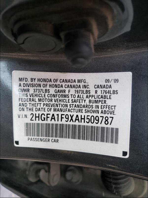 Photo 9 VIN: 2HGFA1F9XAH509787 - HONDA CIVIC EXL 