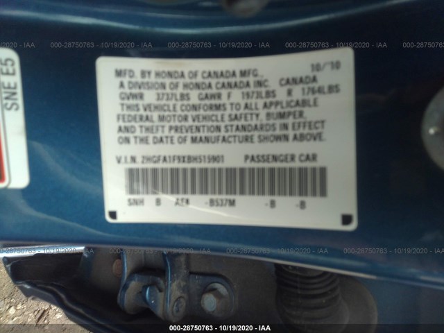 Photo 8 VIN: 2HGFA1F9XBH515901 - HONDA CIVIC SDN 