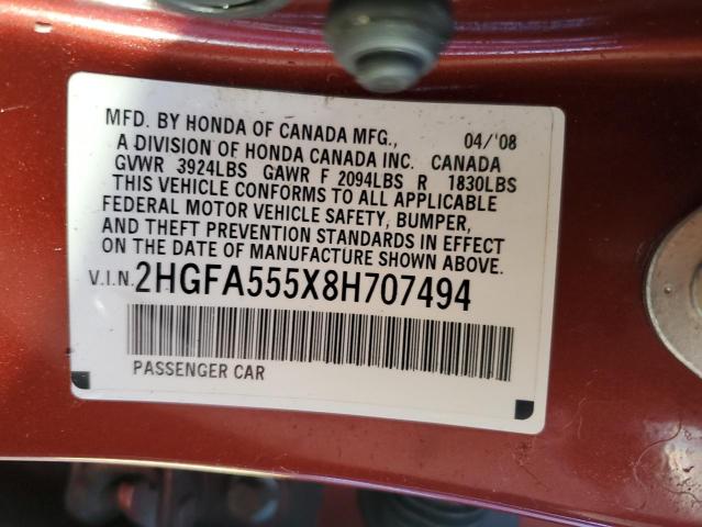 Photo 11 VIN: 2HGFA555X8H707494 - HONDA CIVIC SI 