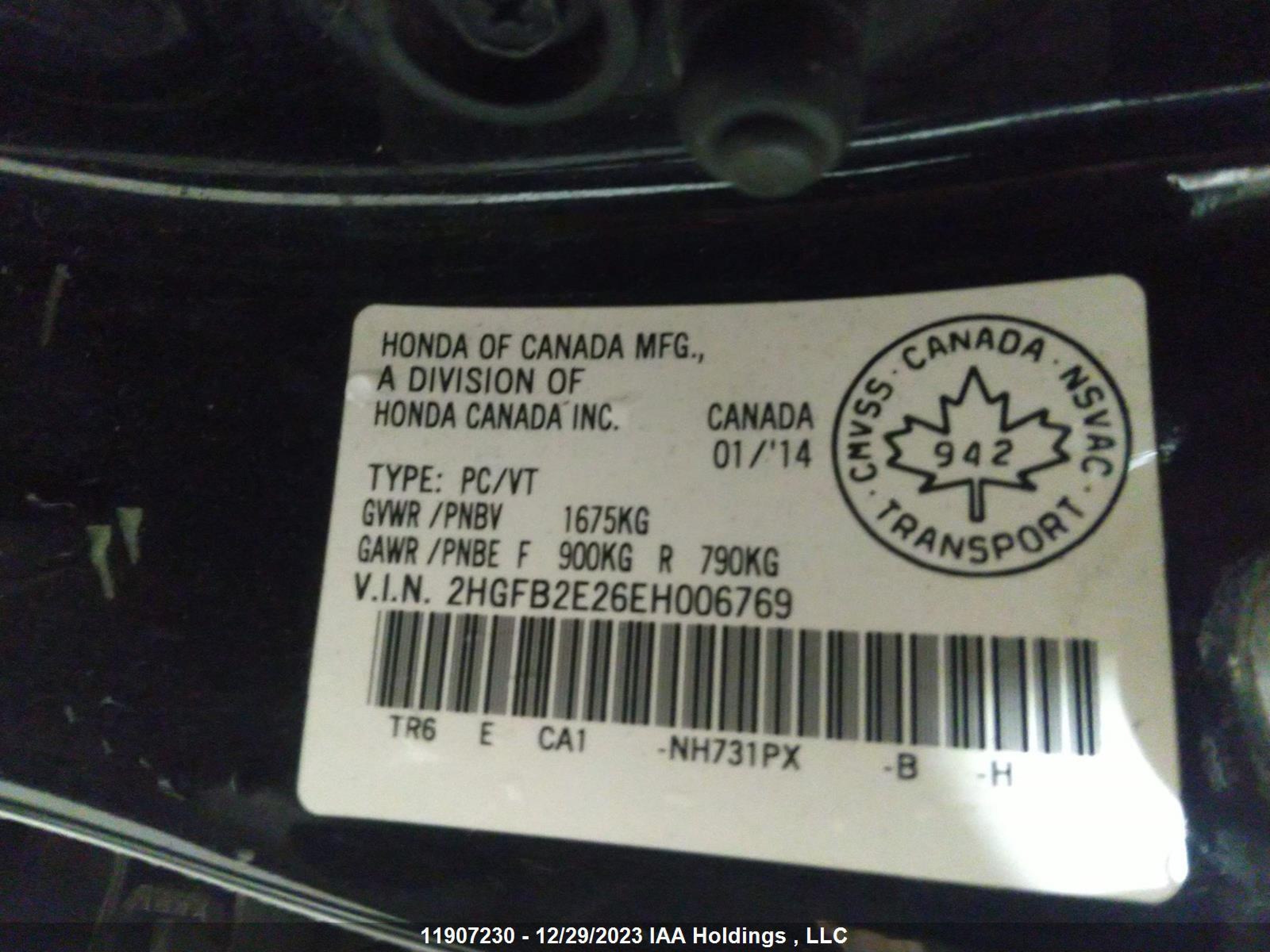 Photo 8 VIN: 2HGFB2E26EH006769 - HONDA CIVIC 