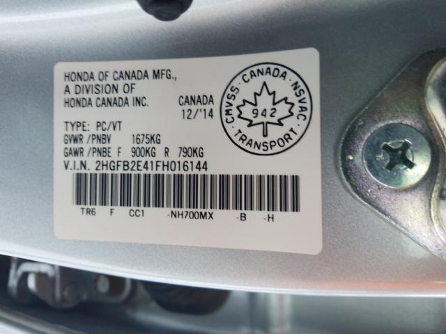 Photo 9 VIN: 2HGFB2E41FH016144 - HONDA CIVIC LX 