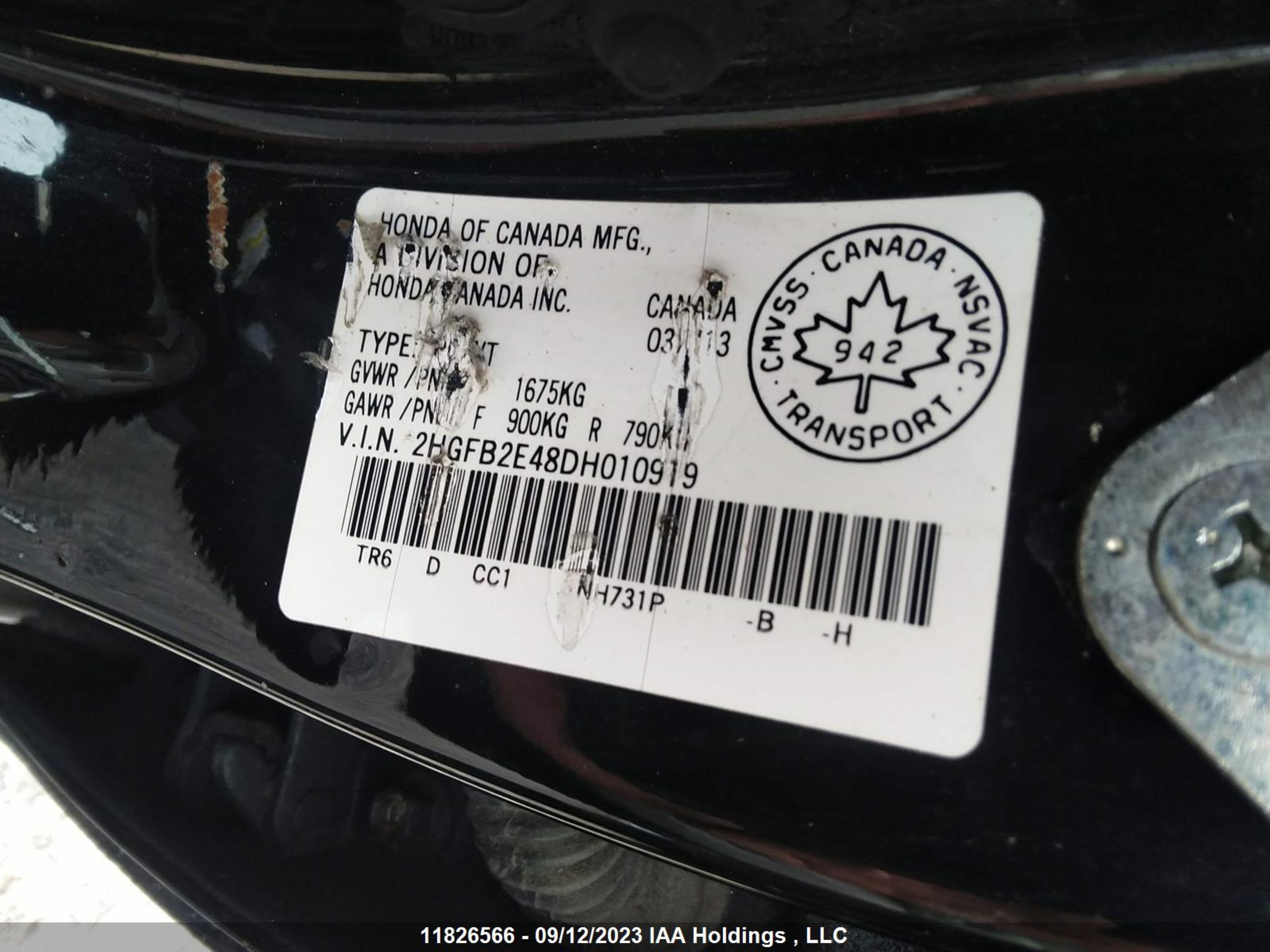 Photo 8 VIN: 2HGFB2E48DH010919 - HONDA CIVIC 