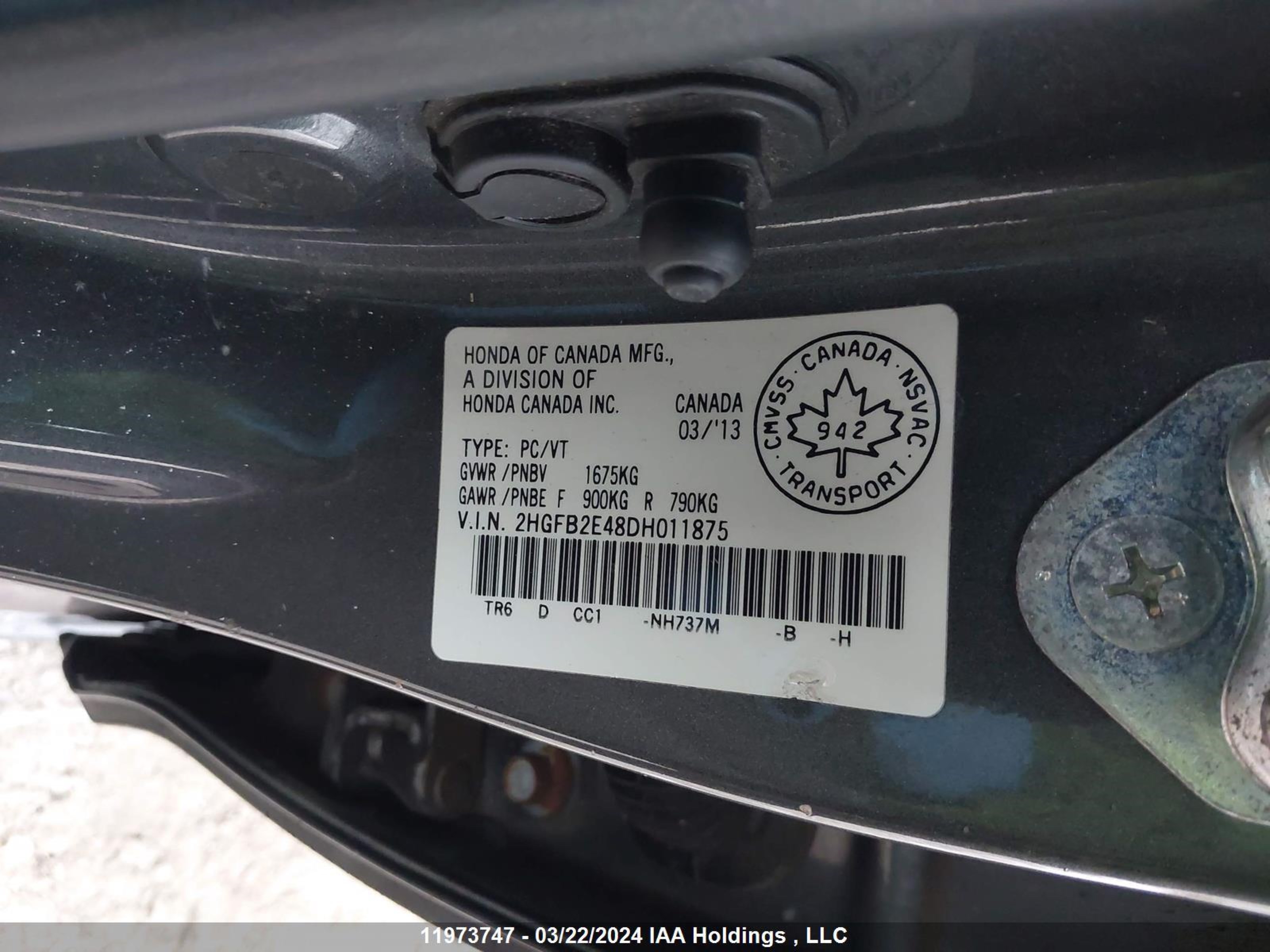 Photo 8 VIN: 2HGFB2E48DH011875 - HONDA CIVIC 