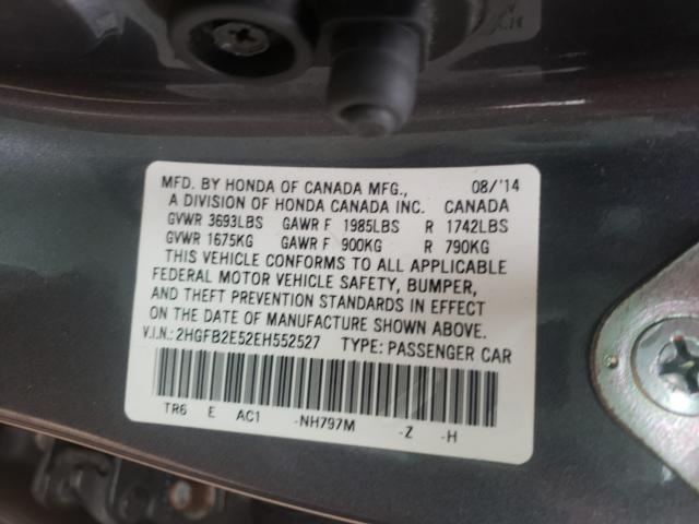 Photo 9 VIN: 2HGFB2E52EH552527 - HONDA CIVIC LX 