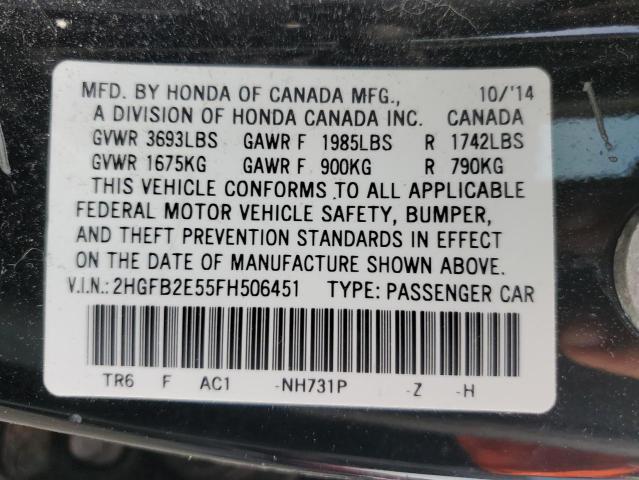 Photo 12 VIN: 2HGFB2E55FH506451 - HONDA CIVIC LX 