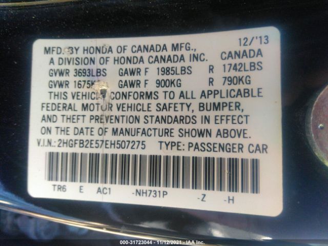 Photo 8 VIN: 2HGFB2E57EH507275 - HONDA CIVIC SEDAN 