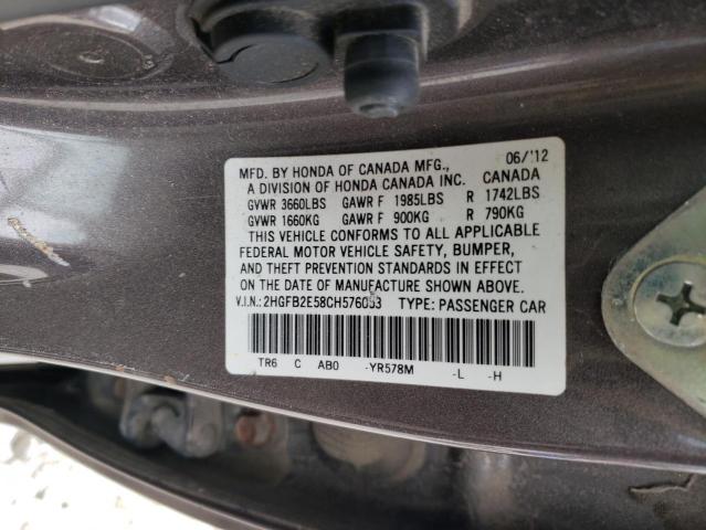 Photo 12 VIN: 2HGFB2E58CH576053 - HONDA CIVIC 