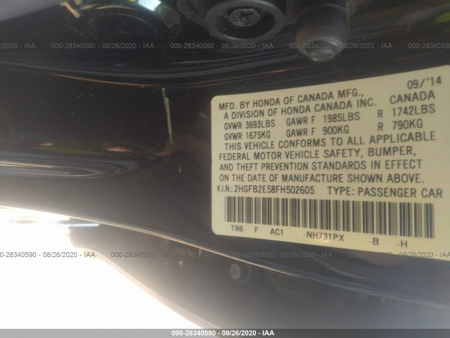 Photo 8 VIN: 2HGFB2E58FH502605 - HONDA CIVIC SEDAN 