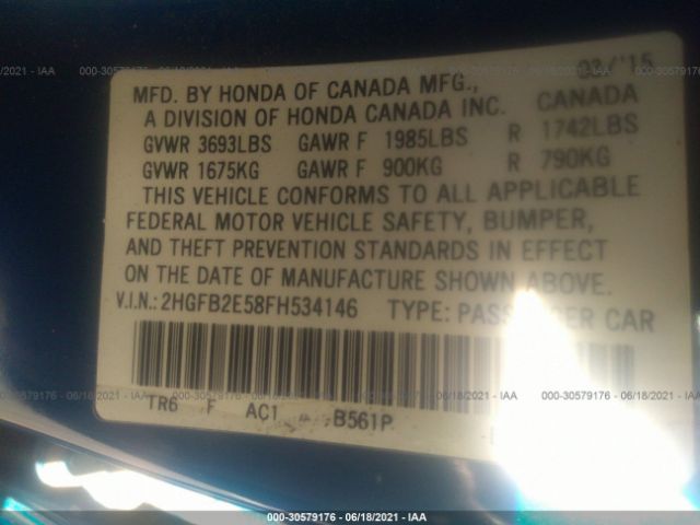 Photo 8 VIN: 2HGFB2E58FH534146 - HONDA CIVIC SEDAN 