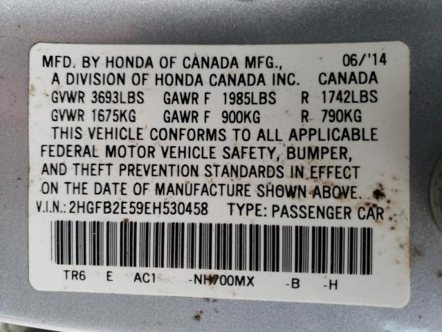 Photo 12 VIN: 2HGFB2E59EH530458 - HONDA CIVIC 