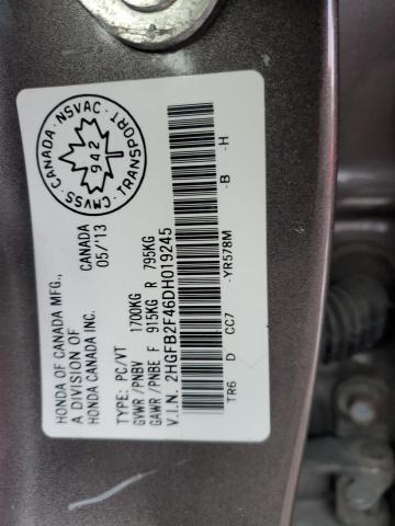 Photo 11 VIN: 2HGFB2F46DH019245 - HONDA CIVIC LX 