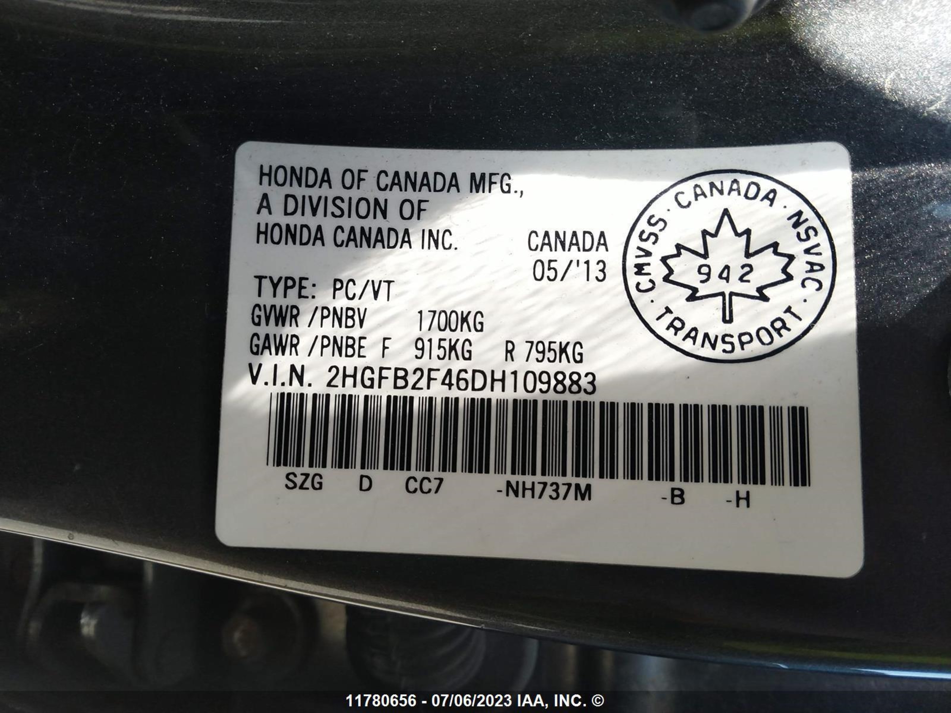 Photo 8 VIN: 2HGFB2F46DH109883 - HONDA CIVIC 