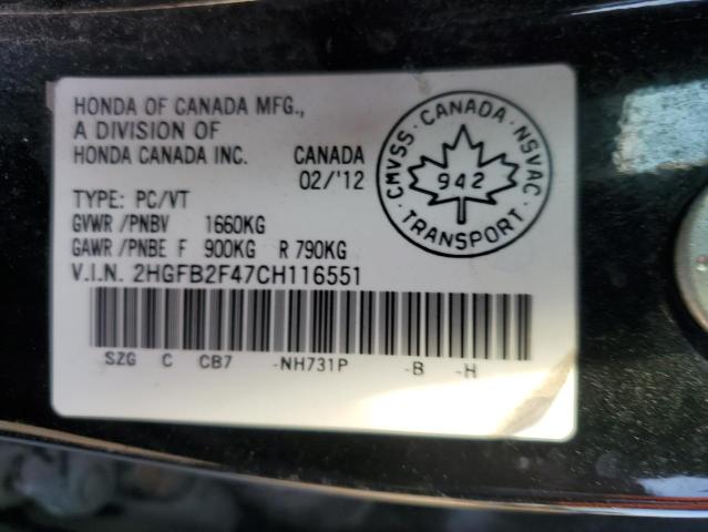 Photo 12 VIN: 2HGFB2F47CH116551 - HONDA CIVIC LX 