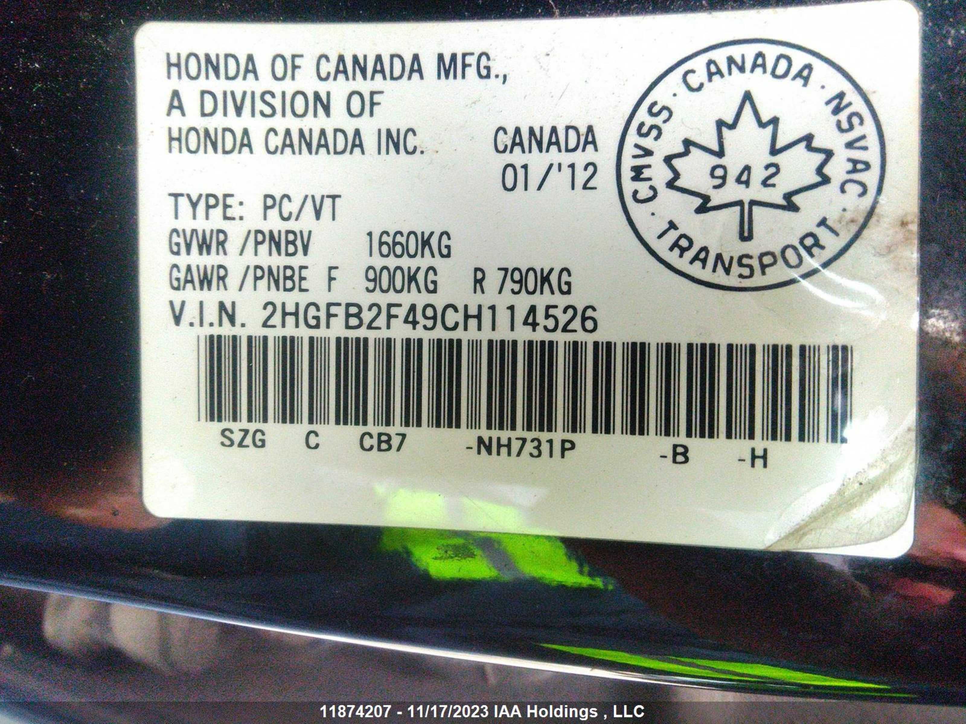 Photo 8 VIN: 2HGFB2F49CH114526 - HONDA CIVIC 