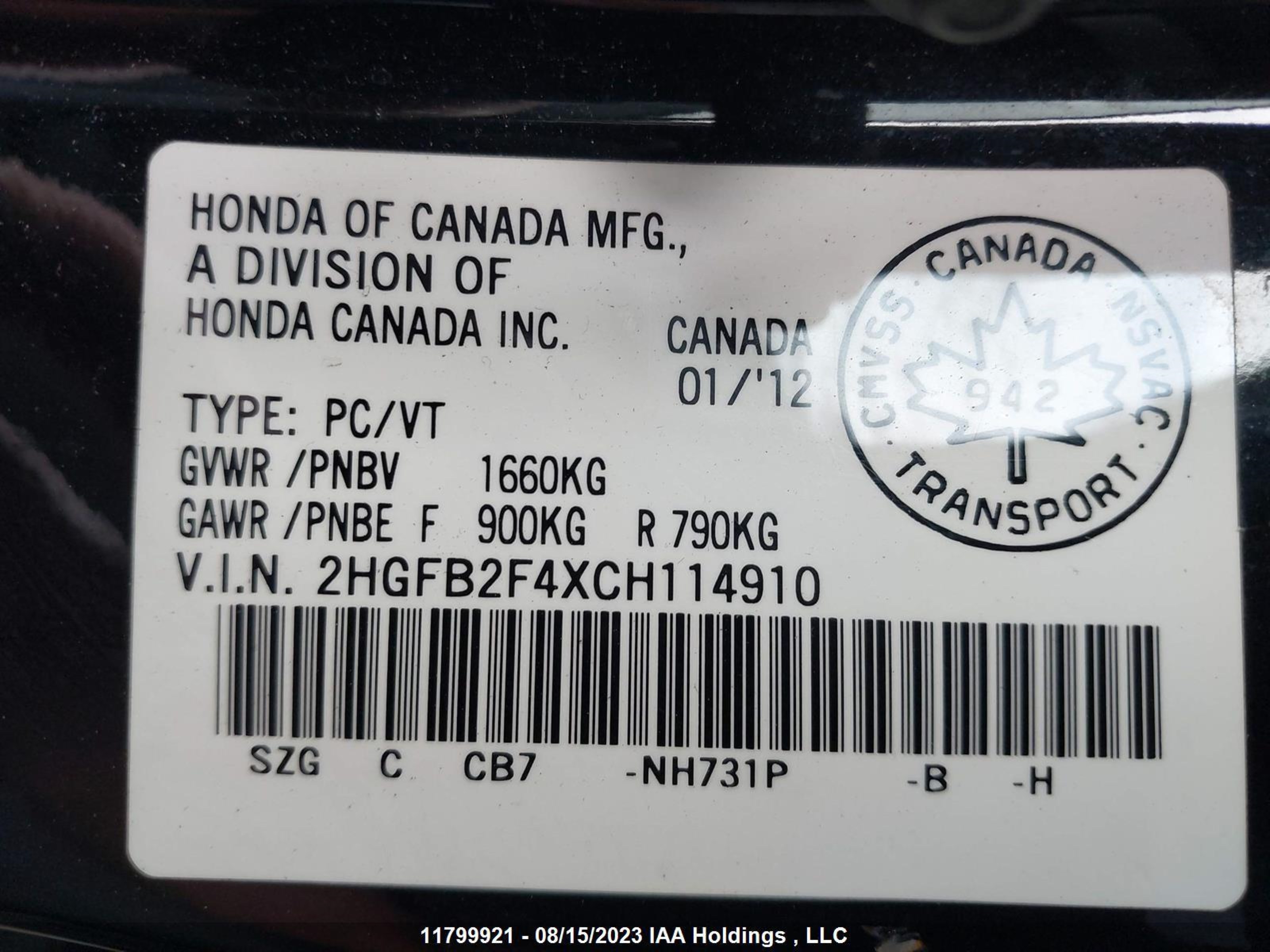 Photo 8 VIN: 2HGFB2F4XCH114910 - HONDA CIVIC 