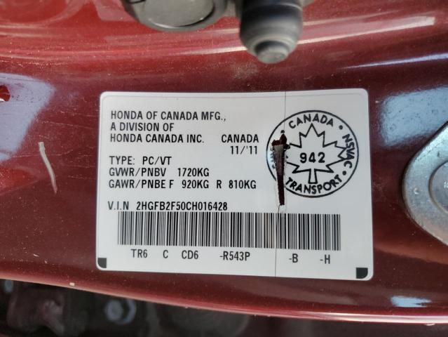 Photo 12 VIN: 2HGFB2F50CH016428 - HONDA CIVIC 