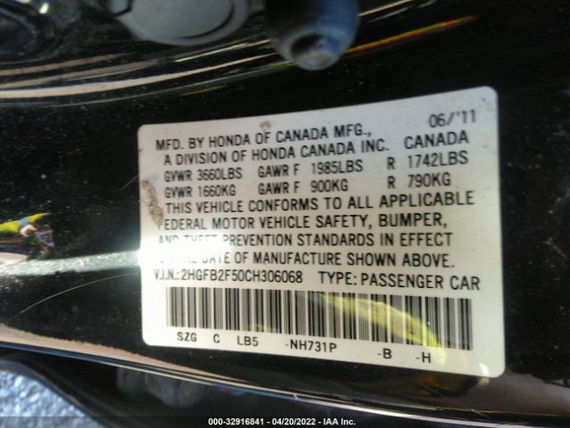 Photo 8 VIN: 2HGFB2F50CH306068 - HONDA CIVIC SDN 