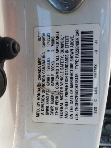 Photo 12 VIN: 2HGFB2F50CH318446 - HONDA CIVIC LX 