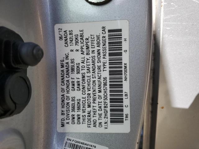 Photo 12 VIN: 2HGFB2F50CH578636 - HONDA CIVIC LX 