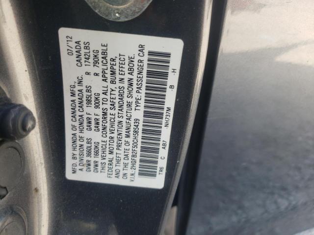 Photo 9 VIN: 2HGFB2F50CH585439 - HONDA CIVIC LX 