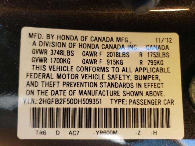 Photo 11 VIN: 2HGFB2F50DH509351 - HONDA CIVIC LX 