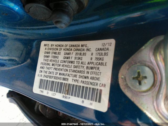 Photo 8 VIN: 2HGFB2F50DH518809 - HONDA CIVIC SDN 