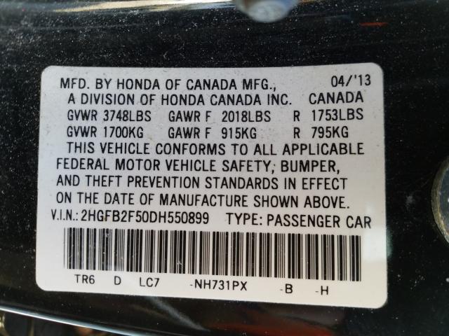 Photo 9 VIN: 2HGFB2F50DH550899 - HONDA CIVIC LX 