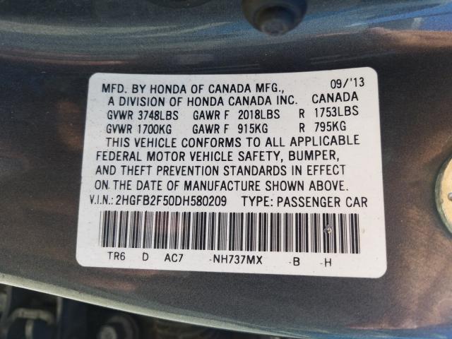 Photo 9 VIN: 2HGFB2F50DH580209 - HONDA CIVIC LX 