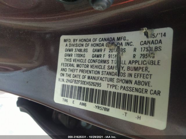 Photo 8 VIN: 2HGFB2F50EH526295 - HONDA CIVIC SEDAN 