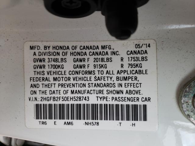 Photo 9 VIN: 2HGFB2F50EH528743 - HONDA CIVIC LX 