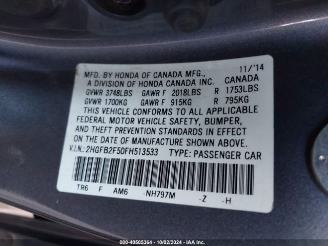 Photo 8 VIN: 2HGFB2F50FH513533 - HONDA CIVIC 