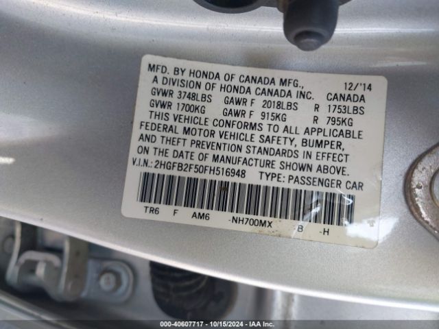 Photo 8 VIN: 2HGFB2F50FH516948 - HONDA CIVIC 