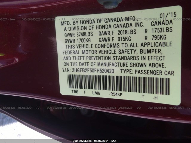 Photo 8 VIN: 2HGFB2F50FH520420 - HONDA CIVIC SEDAN 