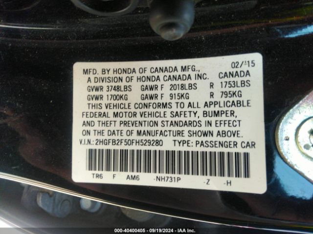 Photo 8 VIN: 2HGFB2F50FH529280 - HONDA CIVIC 