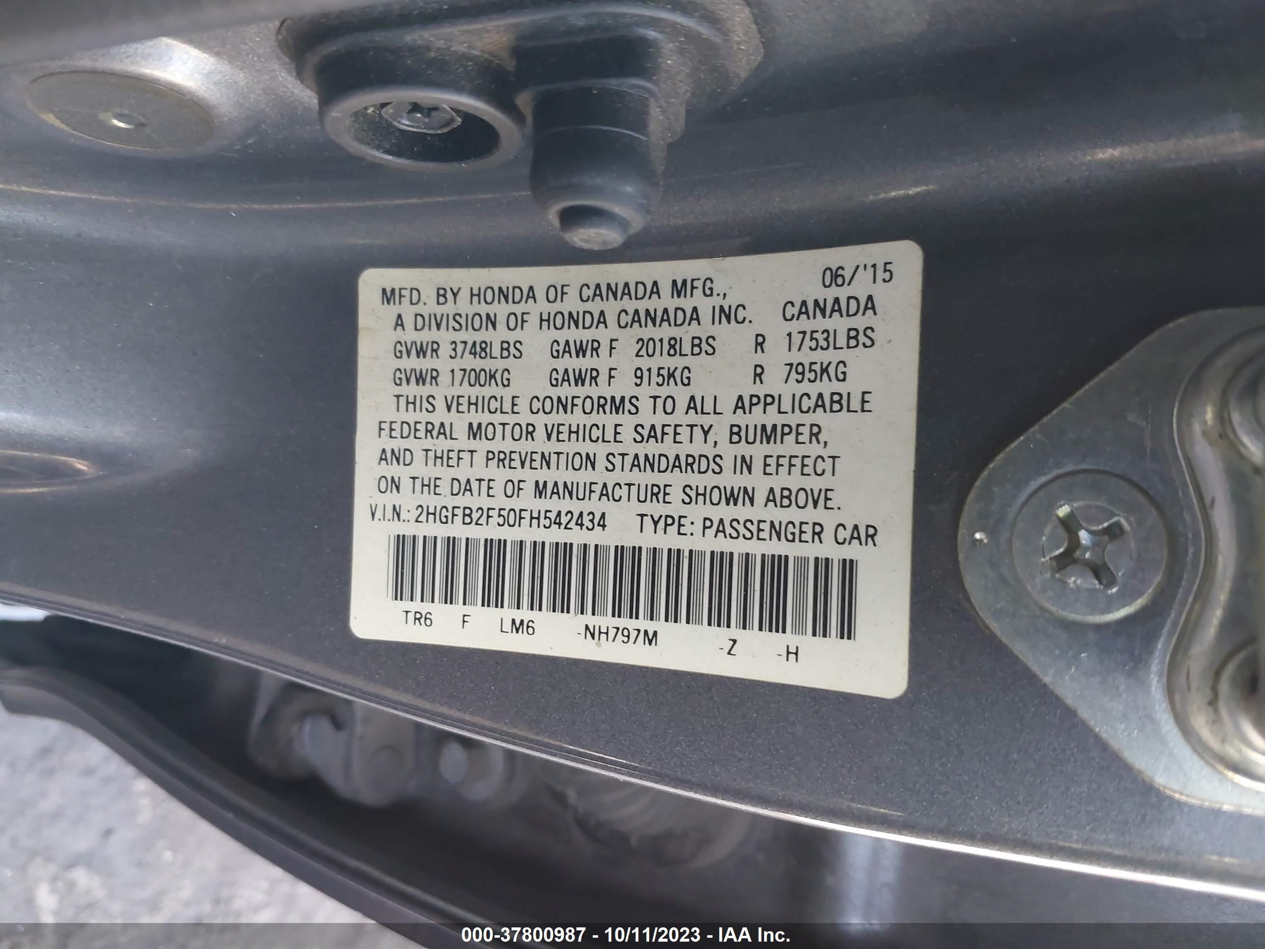 Photo 8 VIN: 2HGFB2F50FH542434 - HONDA CIVIC 