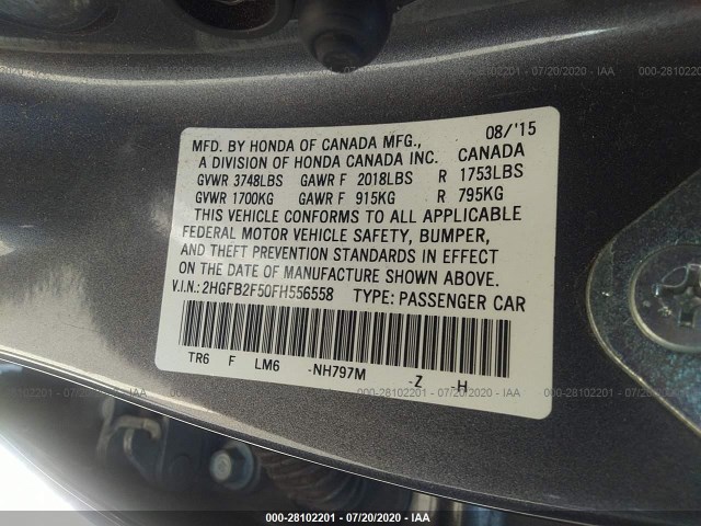 Photo 8 VIN: 2HGFB2F50FH556558 - HONDA CIVIC SEDAN 