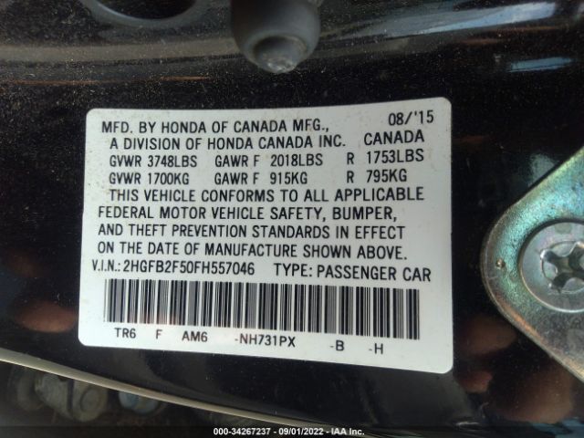 Photo 8 VIN: 2HGFB2F50FH557046 - HONDA CIVIC SEDAN 