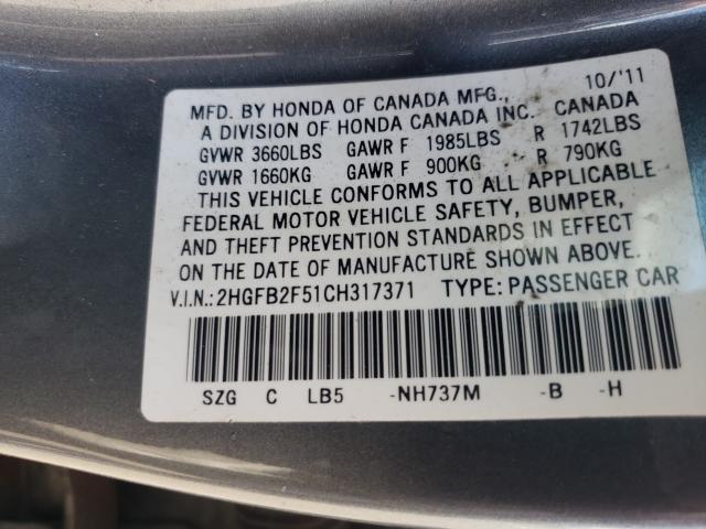 Photo 9 VIN: 2HGFB2F51CH317371 - HONDA CIVIC LX 